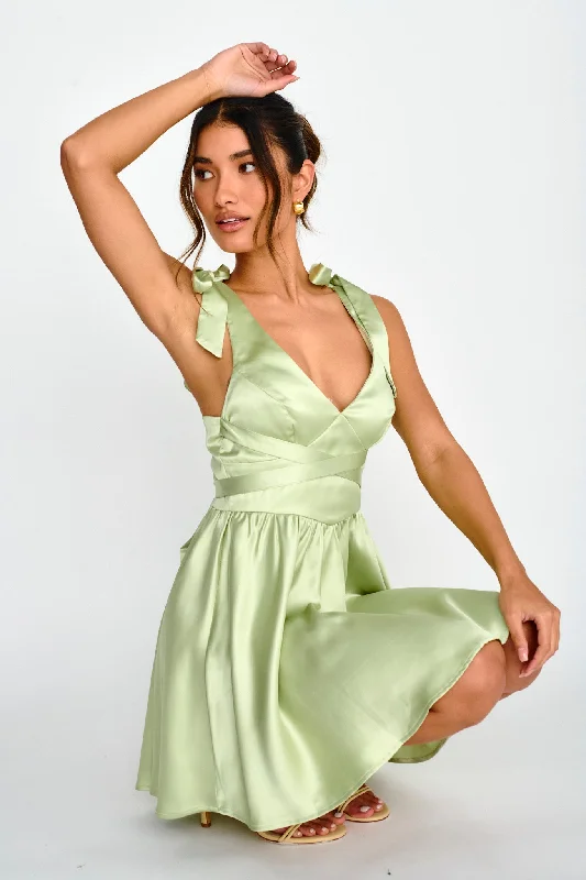 Majesty Tied Shoulder Mini Dress Lime