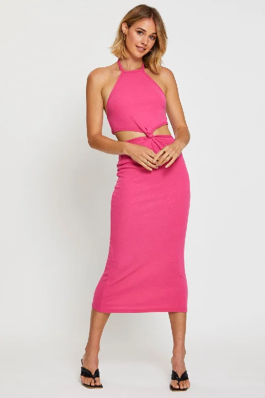 Pink Midi Dress Sleeveless
