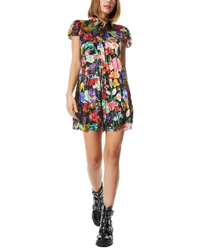alice + olivia Meeko Tiered Silk-Blend Shirtdress