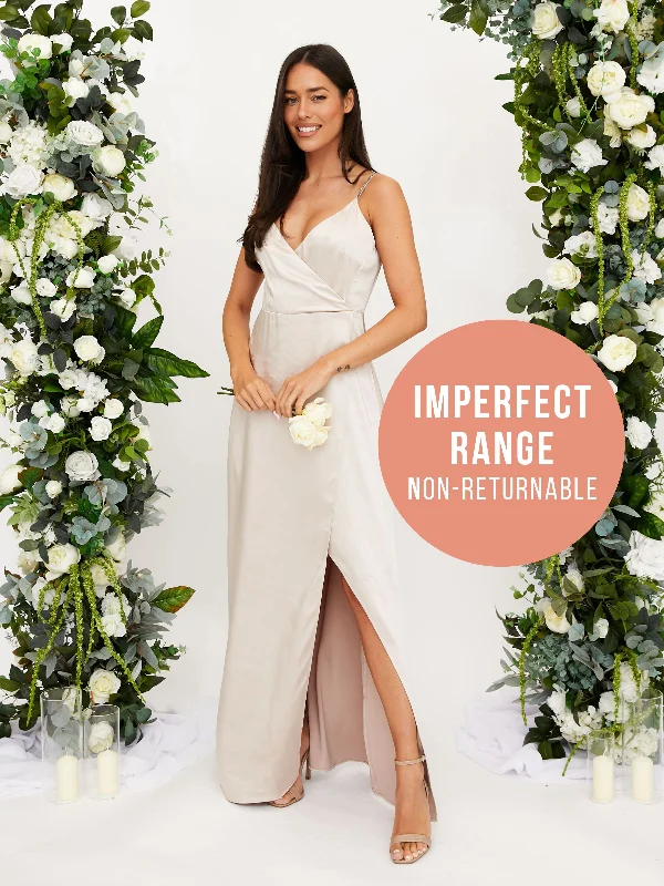 IMPERFECT Diamante Strap Maxi Satin Dress / Champagne