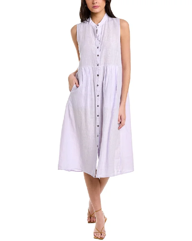 EILEEN FISHER Mandarin Collar Linen Shirtdress