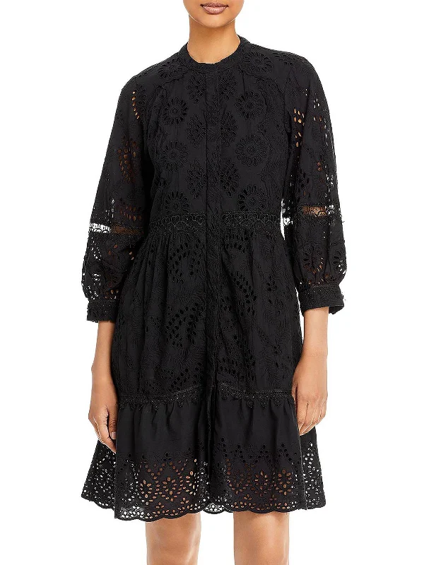 Hailey Womens Cotton Eyelet Shirtdress