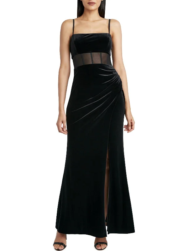Kai Womens Velvet Sleeveless Evening Dress