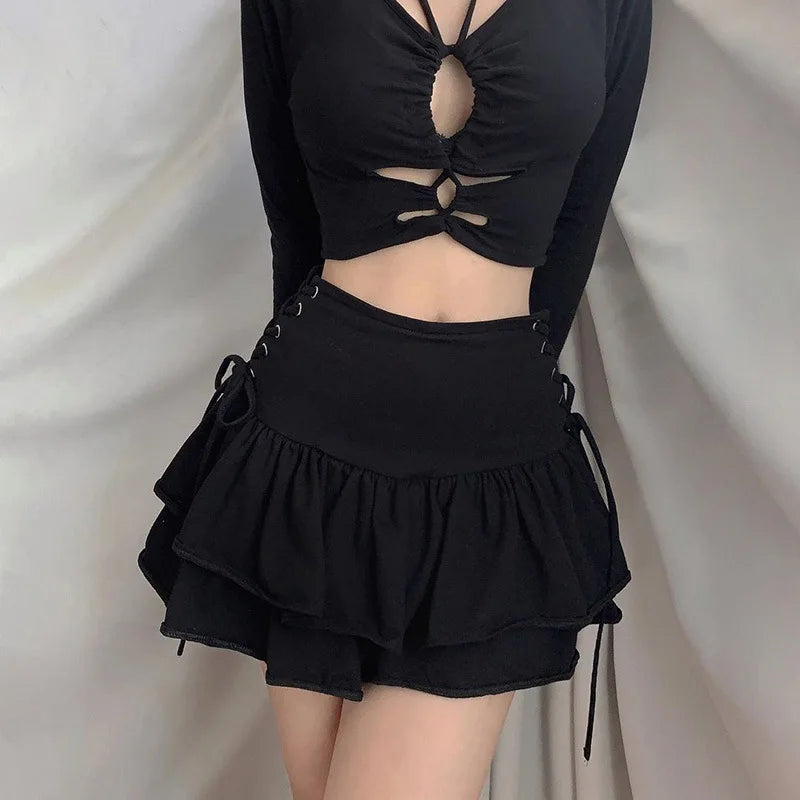 Sexy Pleated Plaid Gothic High Waist Cute Young Girls Harajuku Lace Sweet Japanese Skirt Sexy Pleated Plaid Gothic High Waist Cute Young Girls Harajuku Lace Sweet Japanese Skirt