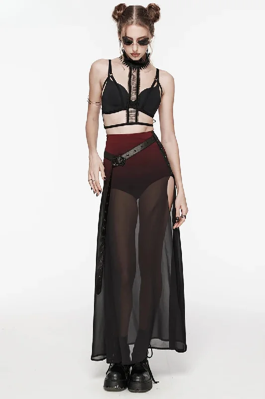 Women's Daily Long Knitted Chiffon A-line Gothic & Perspective Slit Rubberized High Skirt Women's Daily Long Knitted Chiffon A-line Gothic & Perspective Slit Rubberized High Skirt