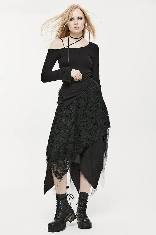 Women's Half Style Burnt Tattered Black Mesh and Dry Fashion Butterfly Asymmetrical Skirt Women's Half Style Burnt Tattered Black Mesh and Dry Fashion Butterfly Asymmetrical Skirt