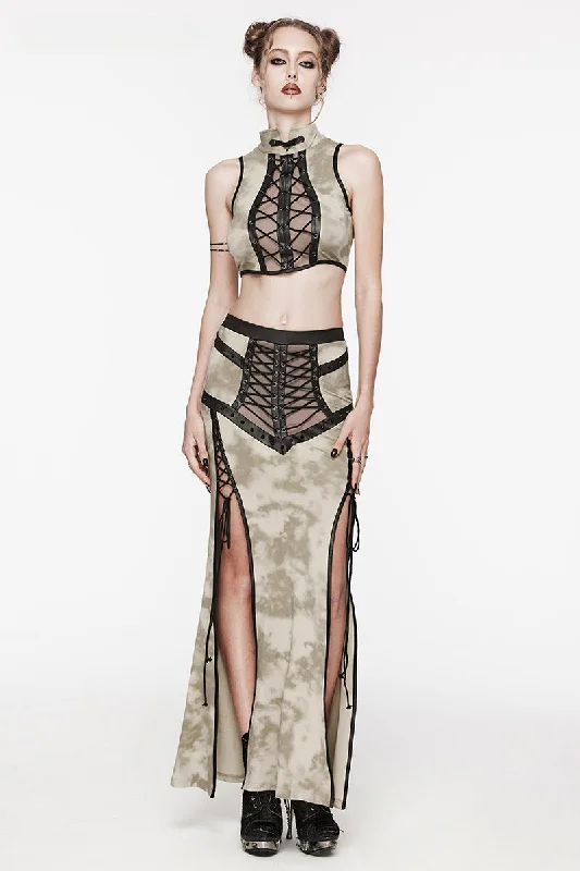 Women's See-through Drawstring Mesh Daily Rope Personalized Slit Gothic Sexy Long Skirt Women's See-through Drawstring Mesh Daily Rope Personalized Slit Gothic Sexy Long Skirt