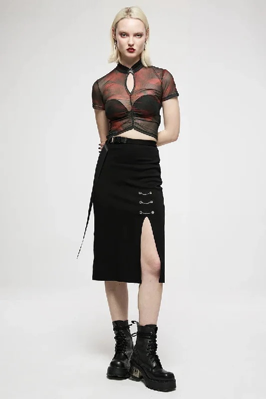 Women's Casual Mid-length Side Personality Minimalist Dark Front Daily Long Chain-embellished Slit Skirt Women's Casual Mid-length Side Personality Minimalist Dark Front Daily Long Chain-embellished Slit Skirt