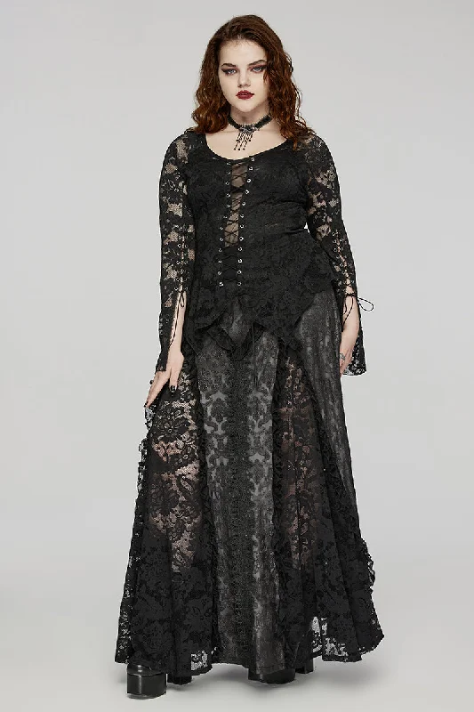 Women's Gothic Long Party Mysterious Design Pattern Splicing Dark Inverted Lace Triangle Charm Skirt Women's Gothic Long Party Mysterious Design Pattern Splicing Dark Inverted Lace Triangle Charm Skirt