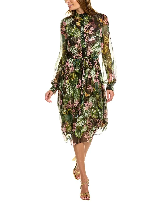 Oscar de la Renta Printed Silk Chiffon Shirtdress