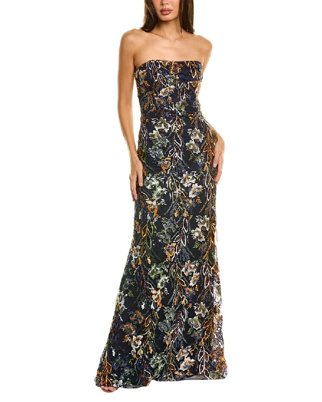Rene Ruiz Strapless Embroidered Mermaid Gown