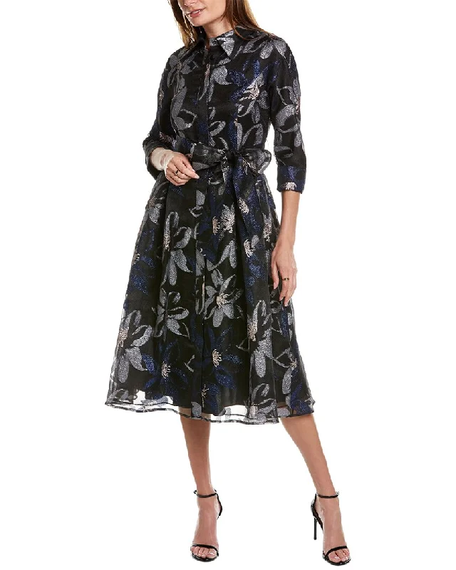 Teri Jon by Rickie Freeman Metallic Jacquard Shirtdress