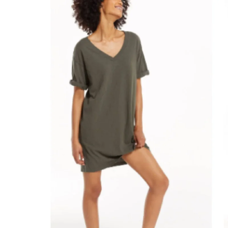 V-Neck T-Shirt Dress in Seaweed
