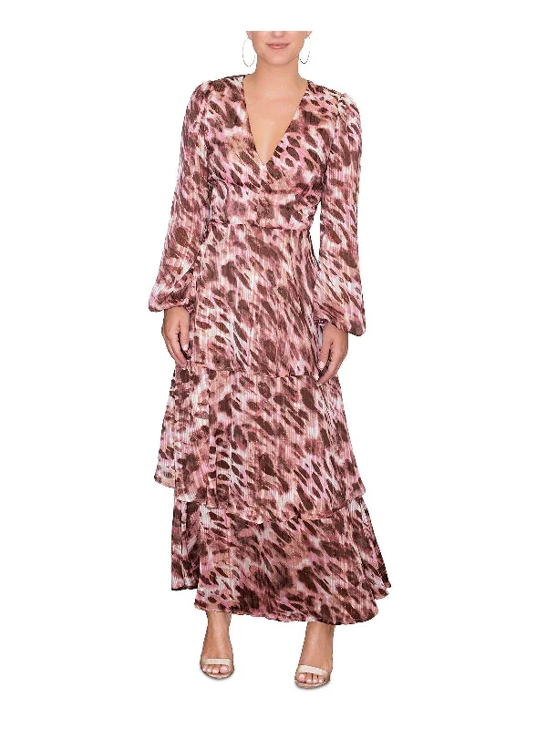 Womens Chiffon Metallic Maxi Dress