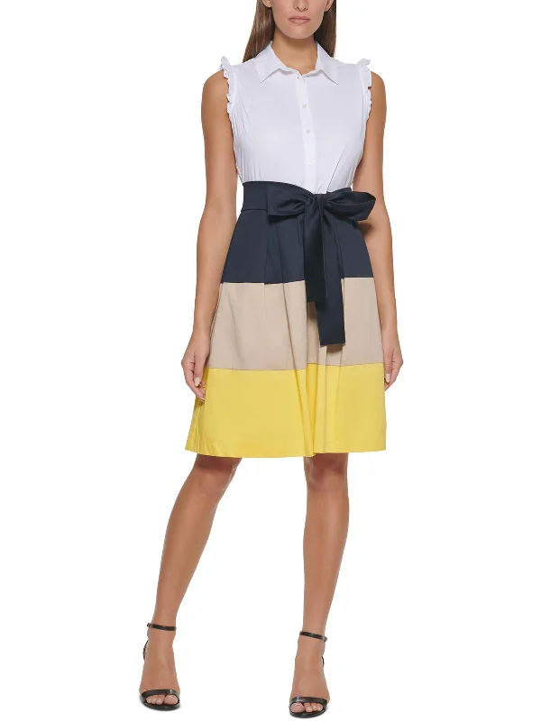 Womens Colorblocked Knee-Length Shirtdress