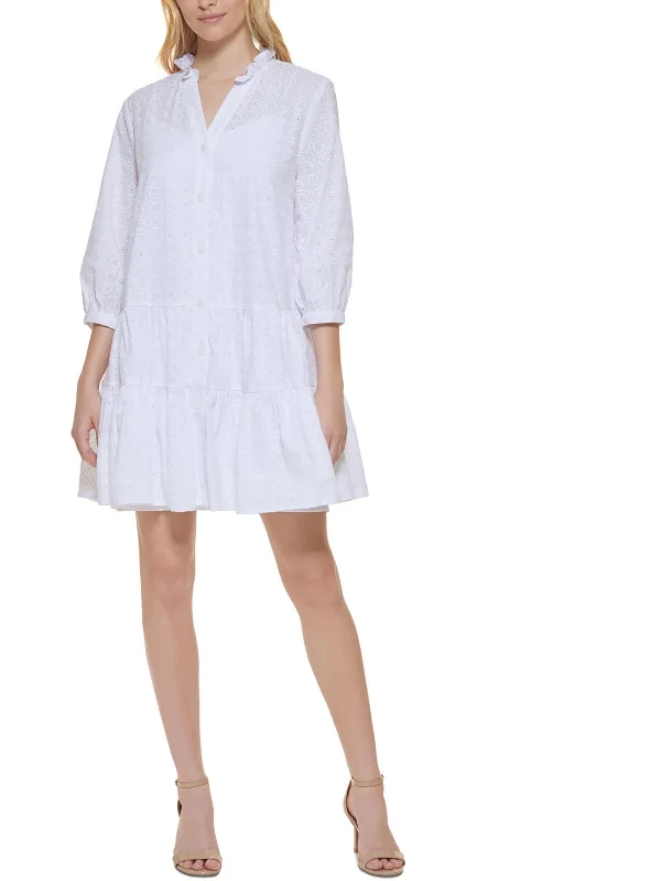 Womens Cotton Eyelet Shirtdress
