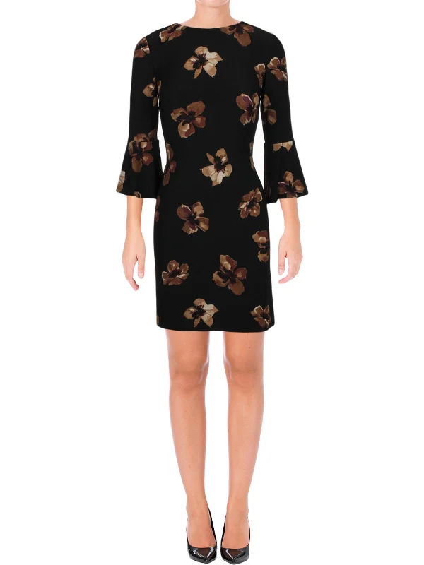 Womens Floral Bell Sleeve Cocktail Dress
