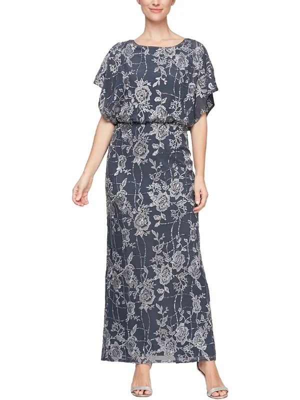 Womens Lace Full Length Evening Dress