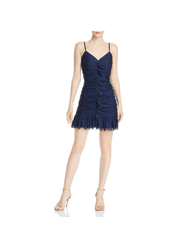 Womens Lace Ruched Cocktail Dress