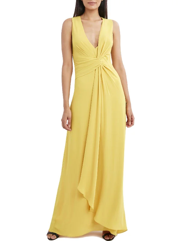 Womens Plunging Sleeveless Evening Dress