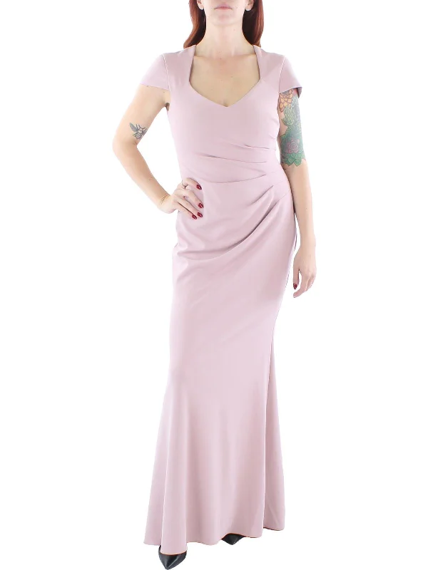 Womens Ruffled Cut Out Back Evening Dress
