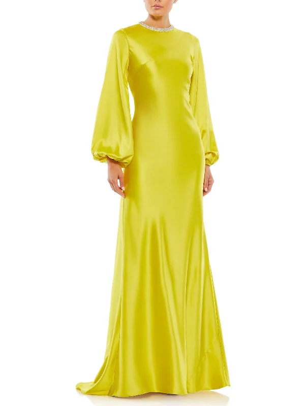 Womens Satin Embellished Evening Dress