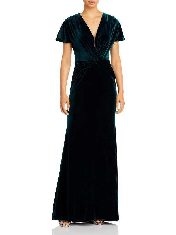 Womens Velvet Twist-Front Evening Dress