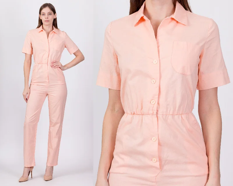 80s Peach Button Front Jumpsuit - Small