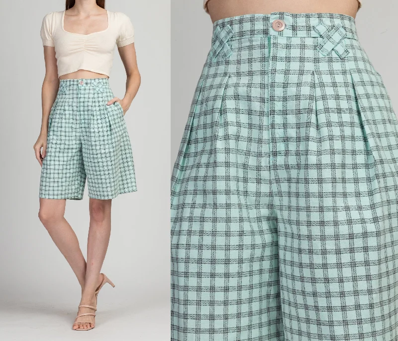 90s Blue Plaid Shorts - Medium, 29"