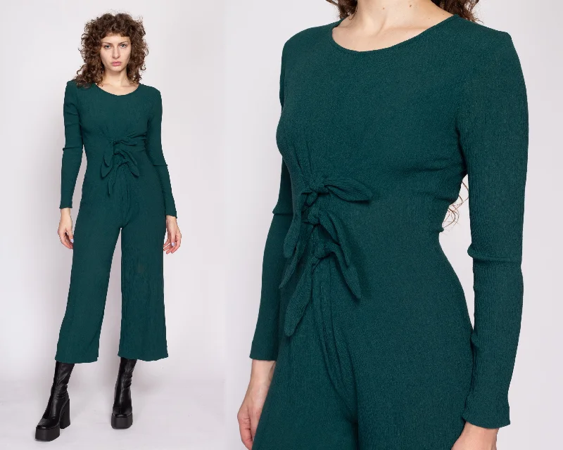 90s Grunge Emerald Green Tie Front Jumpsuit - Small