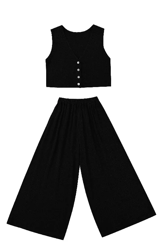Black Linen Vest and Pants Set