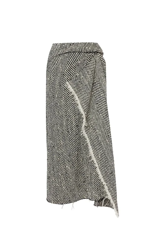 Draped Herringbone Skirt