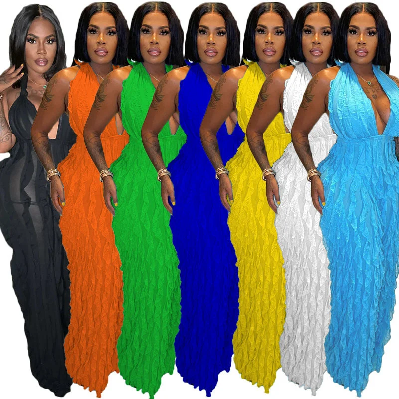 Halter Wave Pattern Sexy Bandeau High Waist Jumpsuit（CL11801）