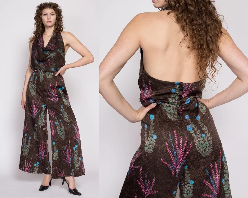 Large 70s Floral Halter Palazzo Jumpsuit