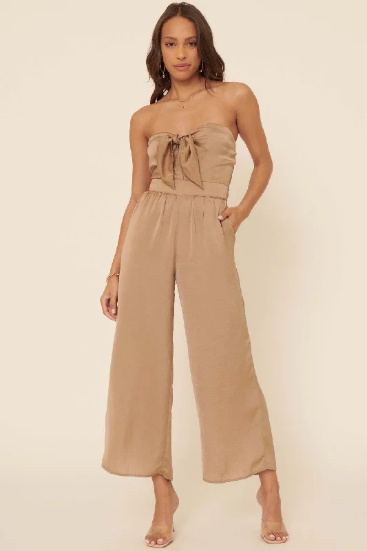 Luxe Life Strapless Tie-Front Satin Jumpsuit