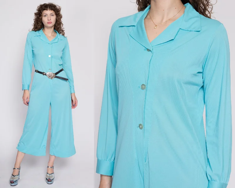 Medium 70s Retro Blue Disco Jumpsuit As Is