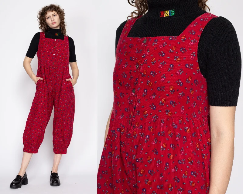 Medium 80s Laura Ashley Red Floral Corduroy Jumpsuit