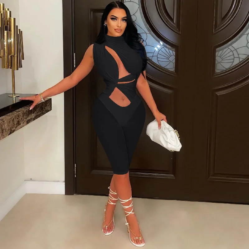 Mesh Stitching Ruffle Jumpsuit（CL10828）