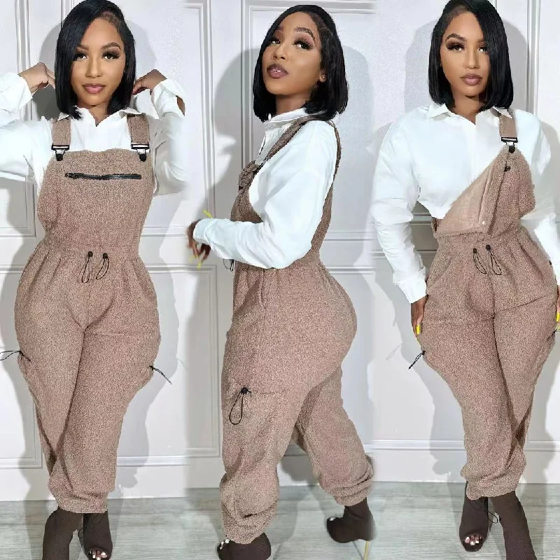 Plush loose drawstring jumpsuit（CL12003）