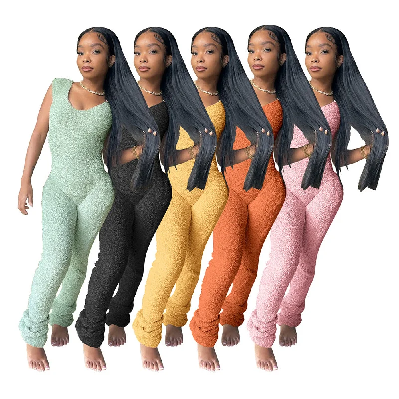 Rice Fleece Comfortable Sleeveless Pile Pants Jumpsuit (CL11314)