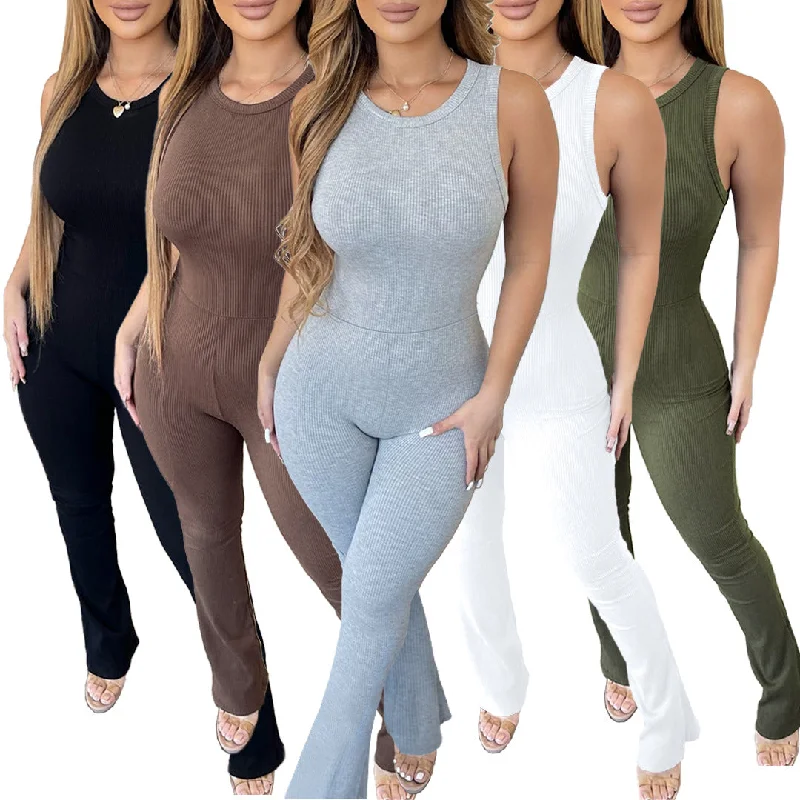 Sleeveless Zipper Slim High Waist Micro Flare Jumpsuit (CL11230)