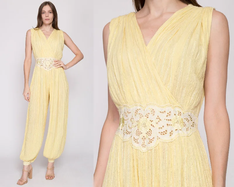 Sm-Lrg 70s Boho Yellow Gauzy Cotton Harem Jumpsuit