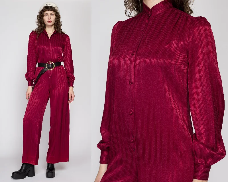 Small 70s Maroon Striped Satin Jumpsuit