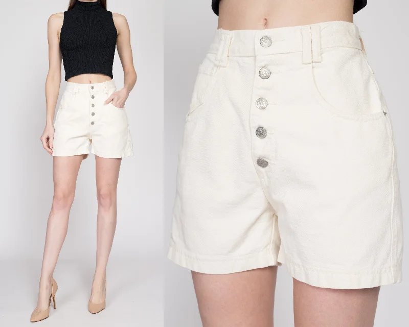 Small 90s White High Waisted Button Fly Jean Shorts 25"