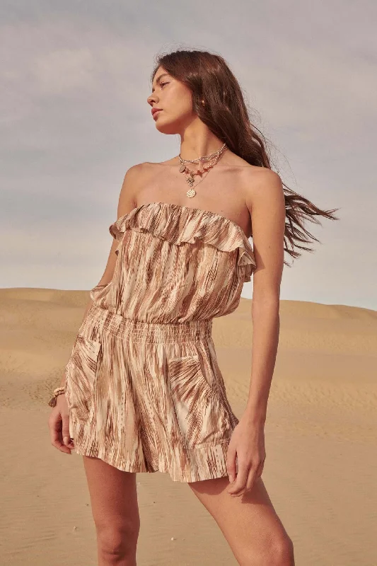 Sun and Shore Abstract-Print Ruffled Tube Romper