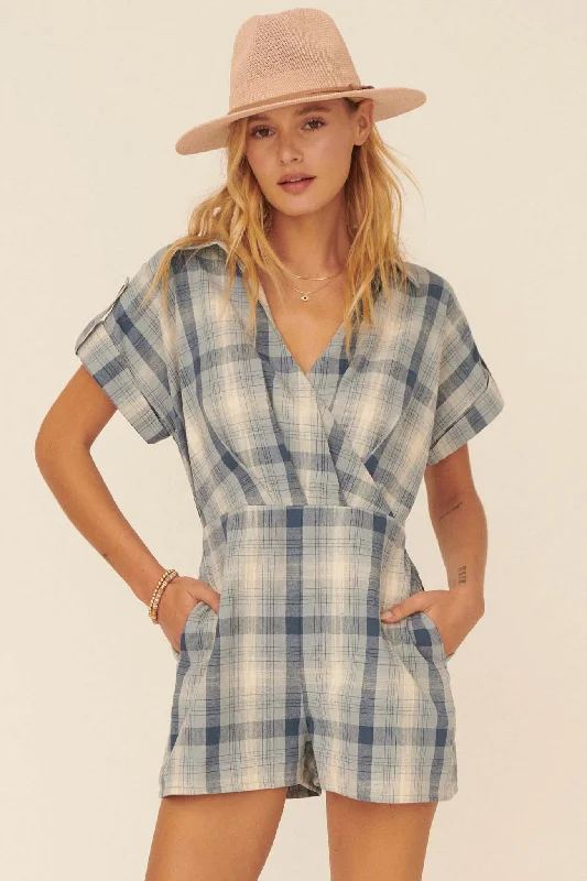 Trust in You Plaid Surplice Romper