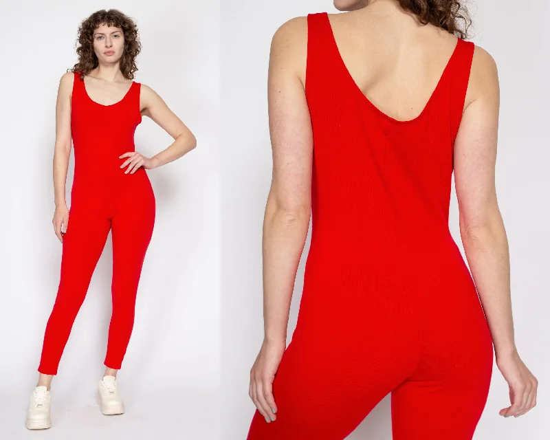 XL 90s Plain Red Fitted Unitard