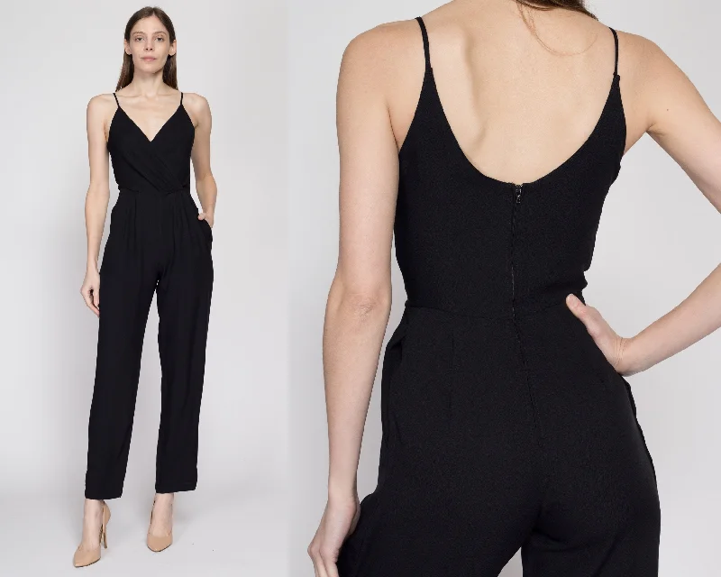 XS 80s 90s Minimalist Black Wrap Jumpsuit