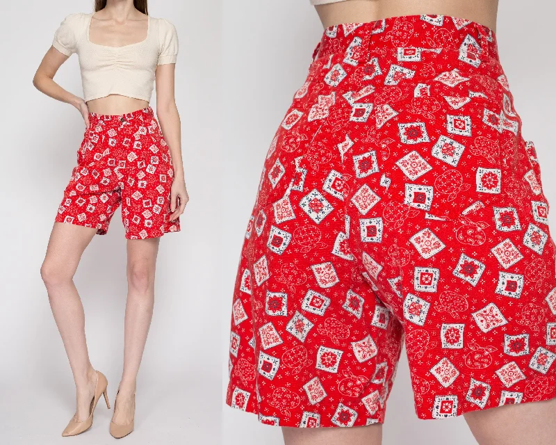 XS 90s Red Bandana Print Shorts, 24.5"