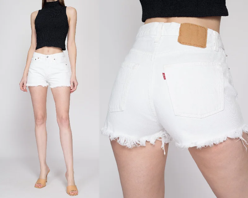 XS-Sm Vintage Levis 501 White High Waisted Jean Shorts 26"